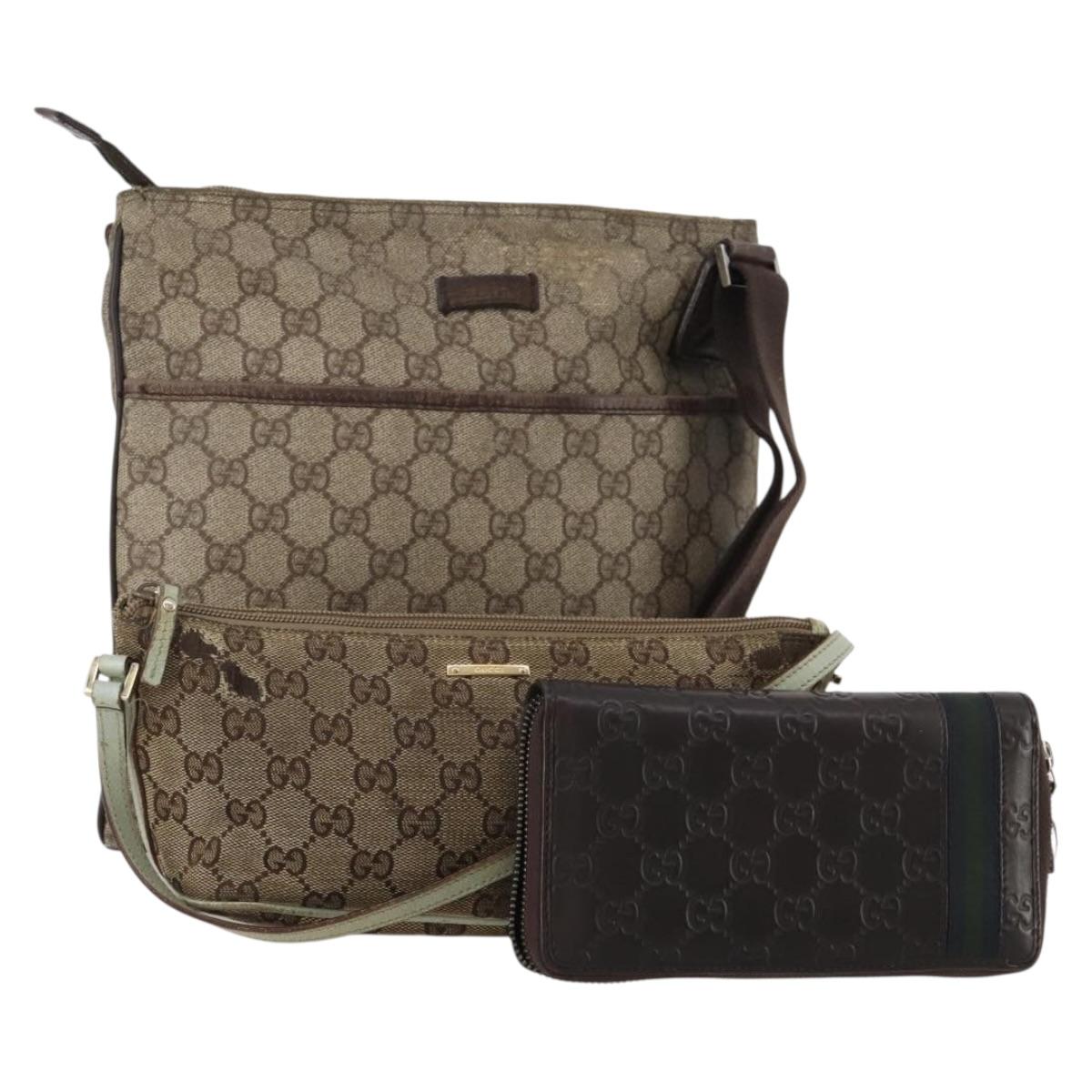 GUCCI GG Canvas GG Supreme Sherry Line Bag Leather 3 Set Beige Brown Auth 186359