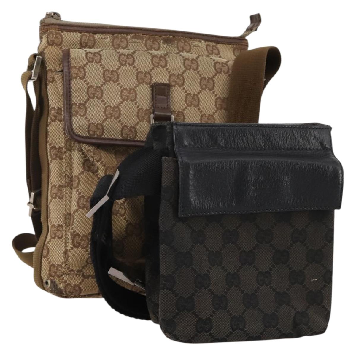 GUCCI GG Canvas Shoulder Bag 2 Set Beige Black Auth 186360