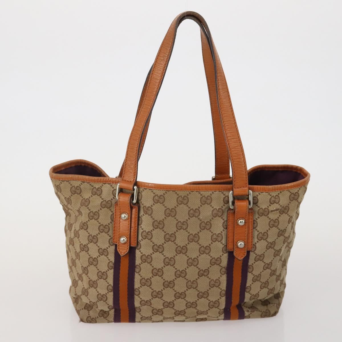 GUCCI GG Canvas Sherry Line Bamboo Bag Leather 4 Set Beige Black Auth 186361