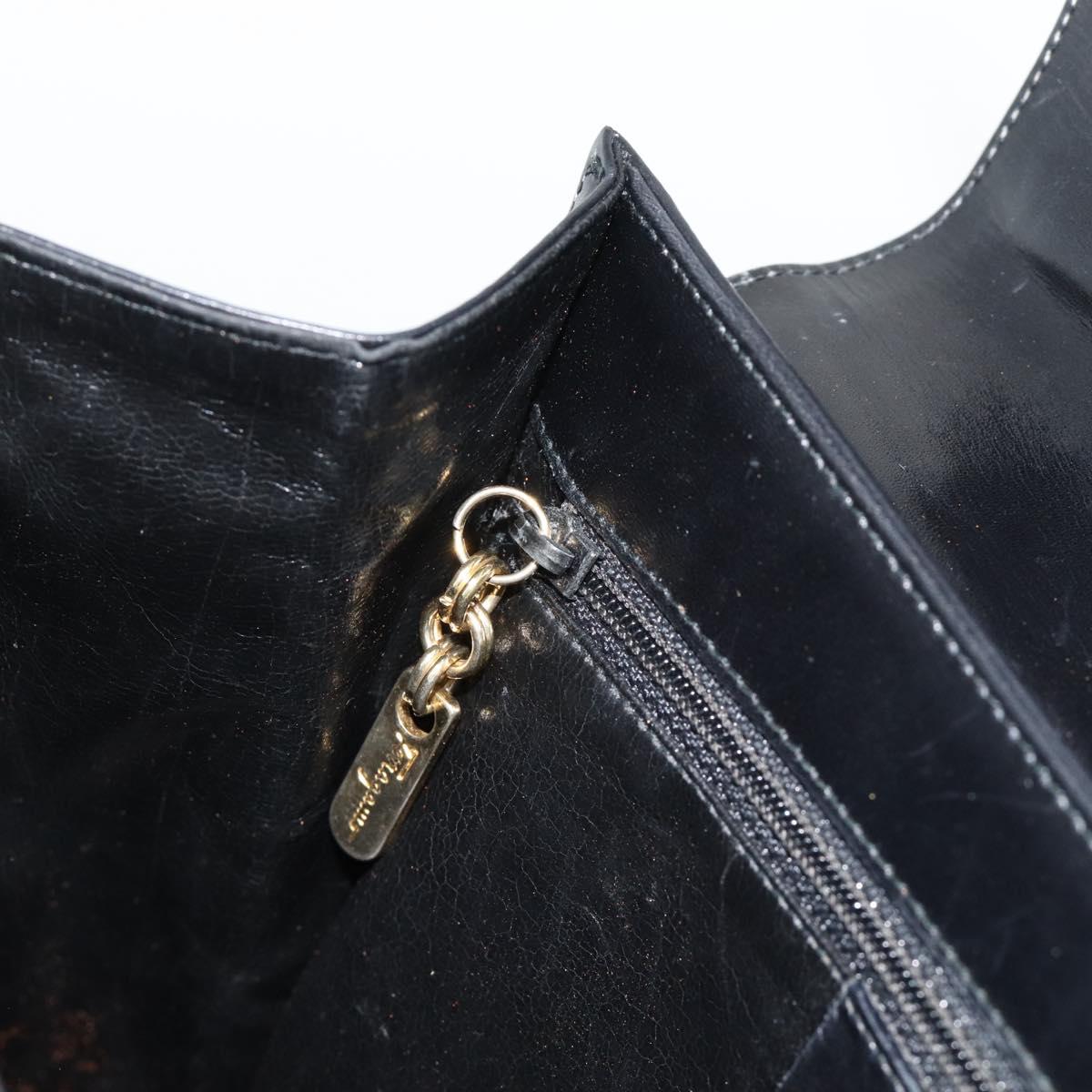 Salvatore Ferragamo Gancini Hand Bag Leather 2way Black Gold Auth 186374