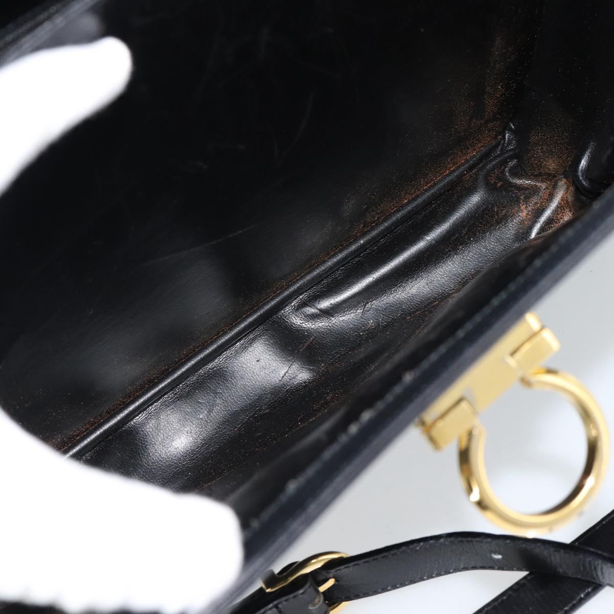 Salvatore Ferragamo Gancini Hand Bag Leather 2way Black Gold Auth 186374