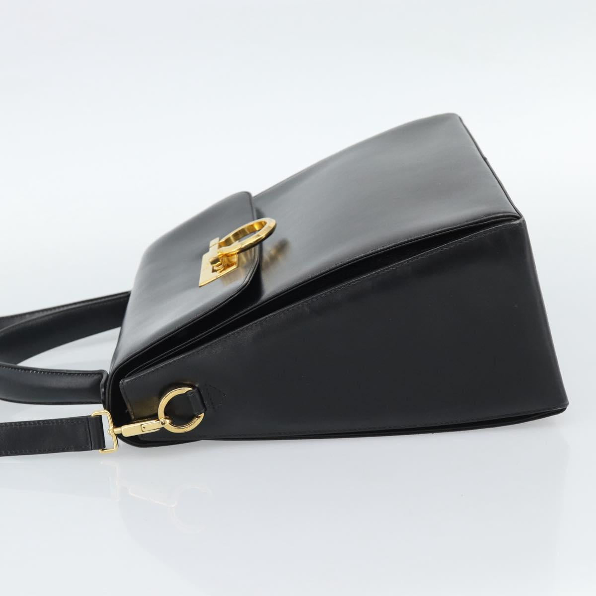 Salvatore Ferragamo Gancini Hand Bag Leather 2way Black Gold Auth 186374