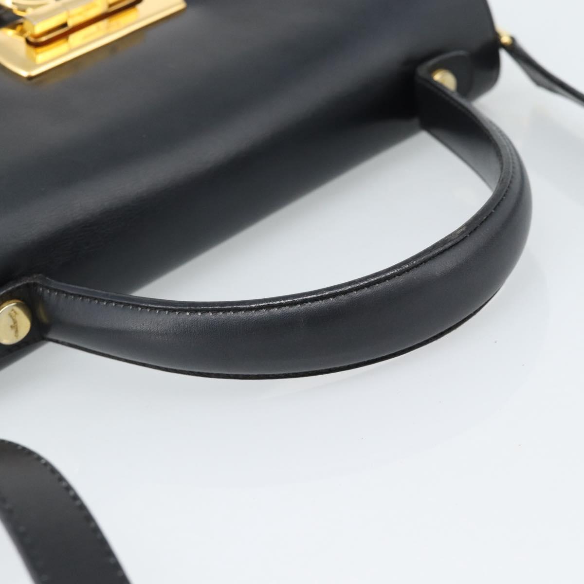 Salvatore Ferragamo Gancini Hand Bag Leather 2way Black Gold Auth 186374