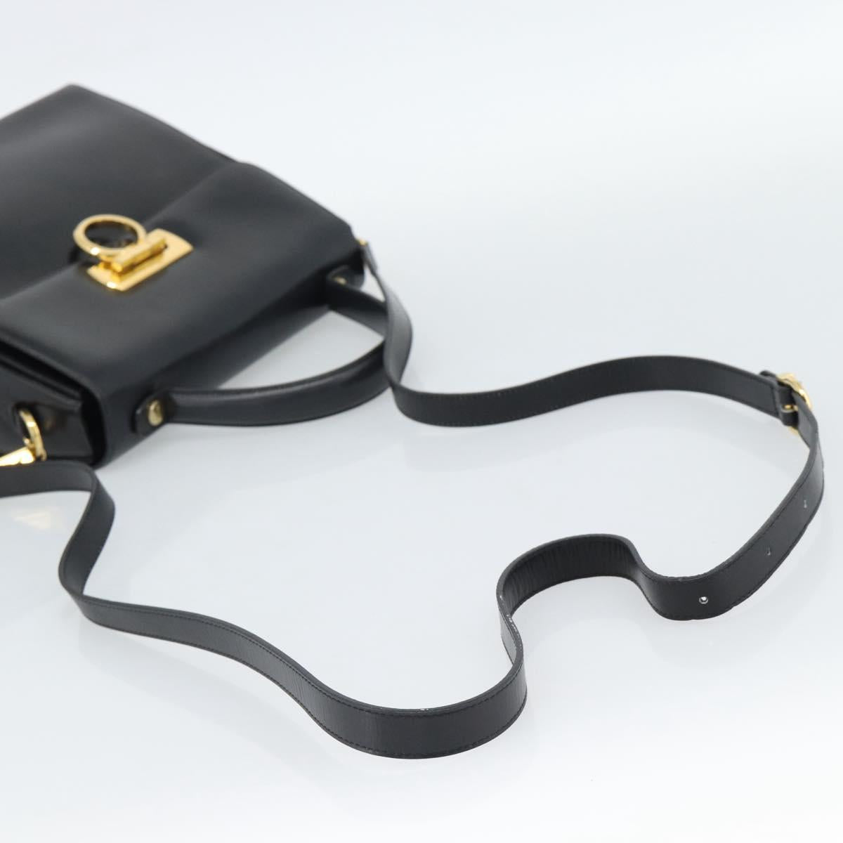 Salvatore Ferragamo Gancini Hand Bag Leather 2way Black Gold Auth 186374