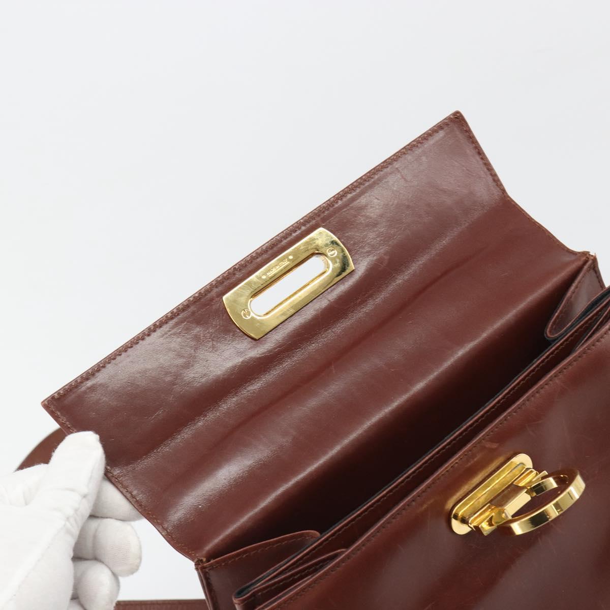 Salvatore Ferragamo Gancini Hand Bag Leather 2way Brown Gold Auth 186375