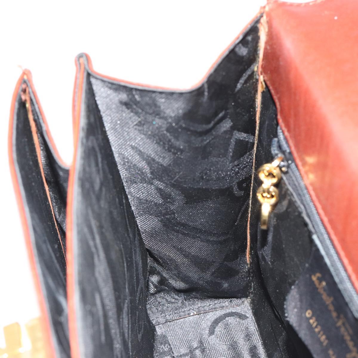 Salvatore Ferragamo Gancini Hand Bag Leather 2way Brown Gold Auth 186375