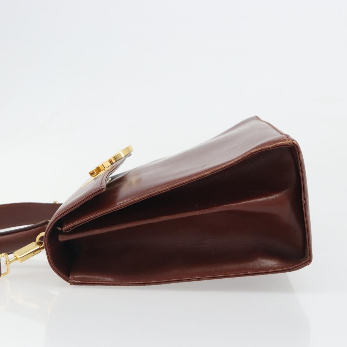 Salvatore Ferragamo Gancini Hand Bag Leather 2way Brown Gold Auth 186375