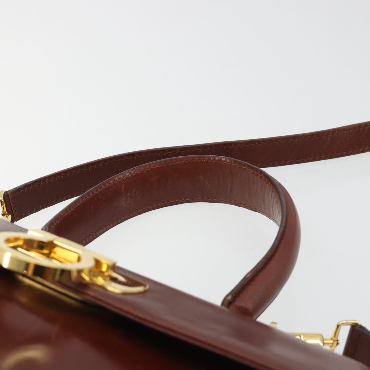 Salvatore Ferragamo Gancini Hand Bag Leather 2way Brown Gold Auth 186375