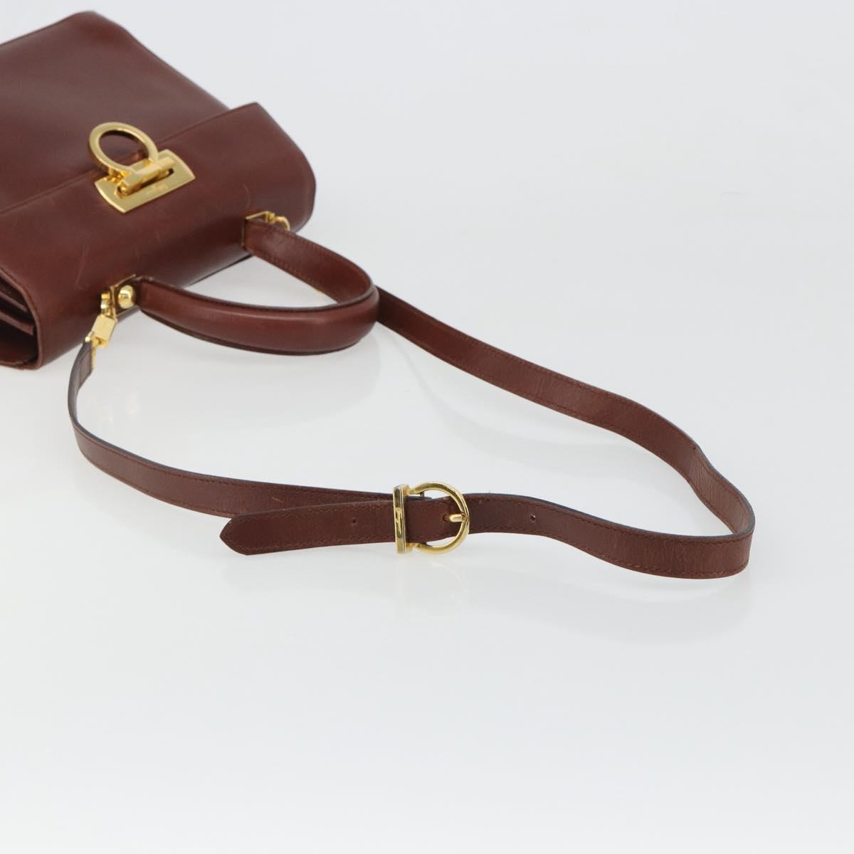 Salvatore Ferragamo Gancini Hand Bag Leather 2way Brown Gold Auth 186375