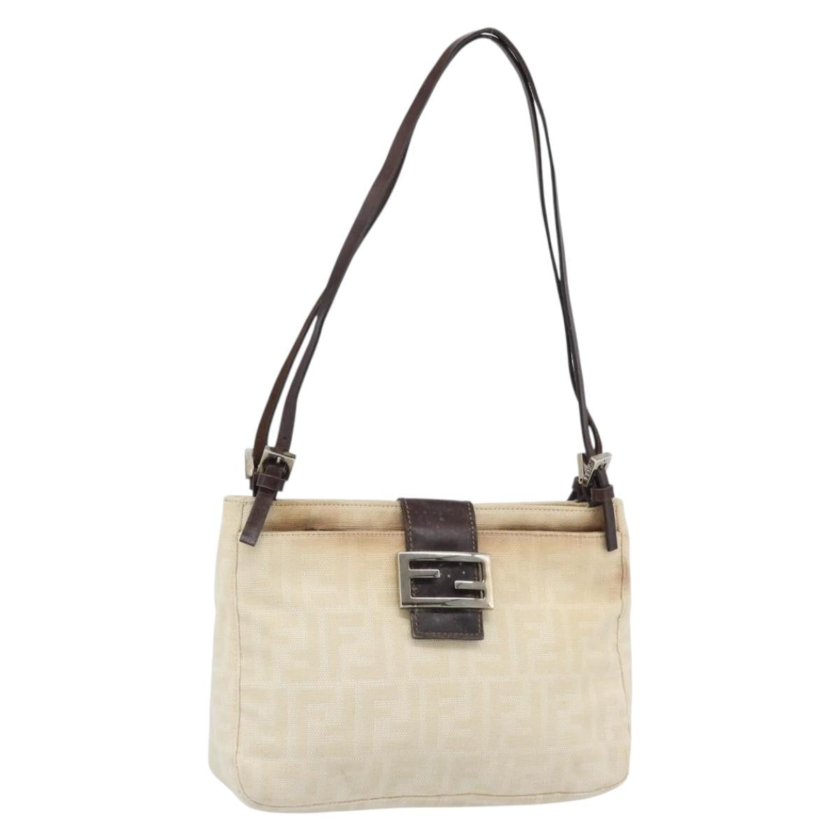 FENDI Zucca Canvas Mamma Baguette Shoulder Bag Beige Silver Auth 186380
