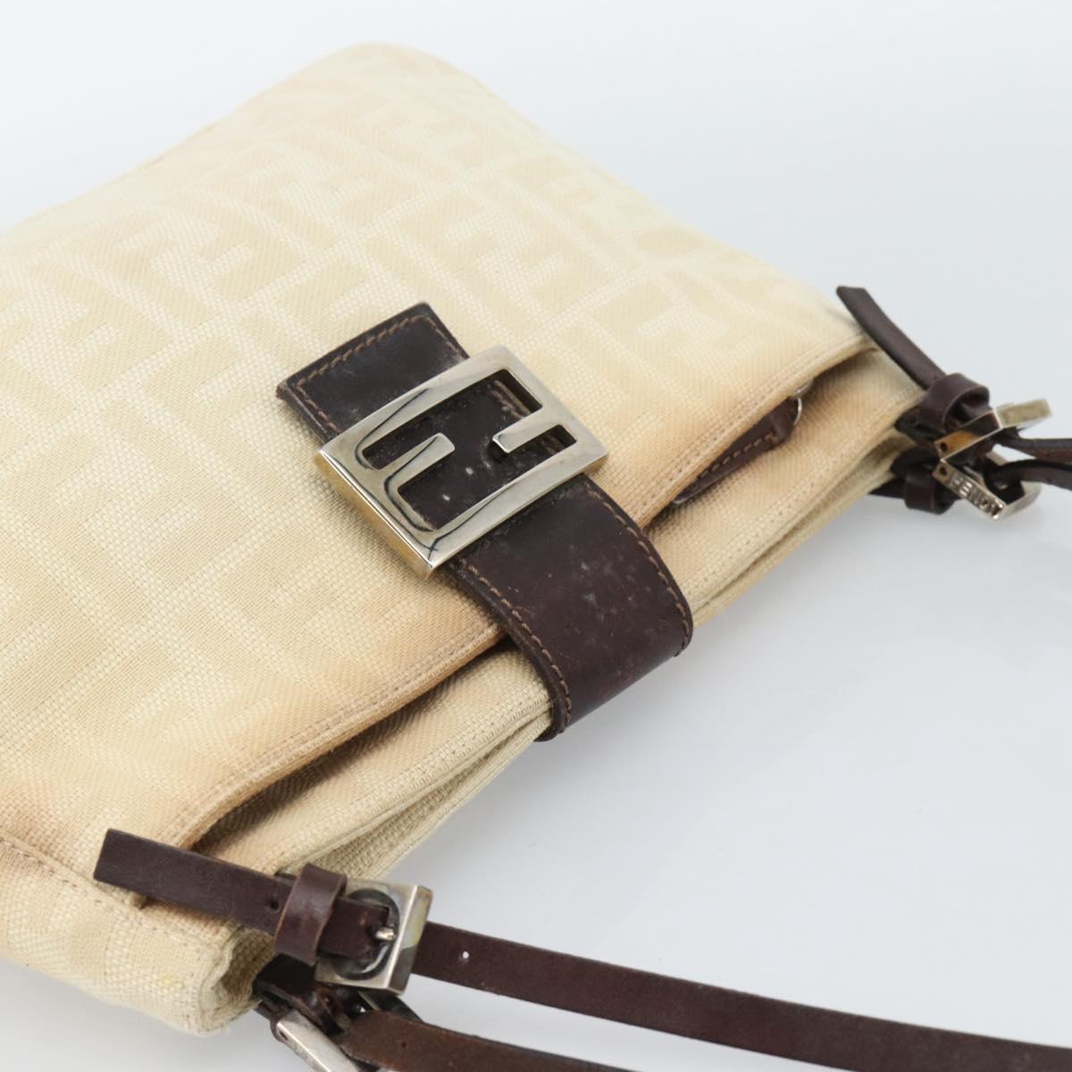 FENDI Zucca Canvas Mamma Baguette Shoulder Bag Beige Silver Auth 186380