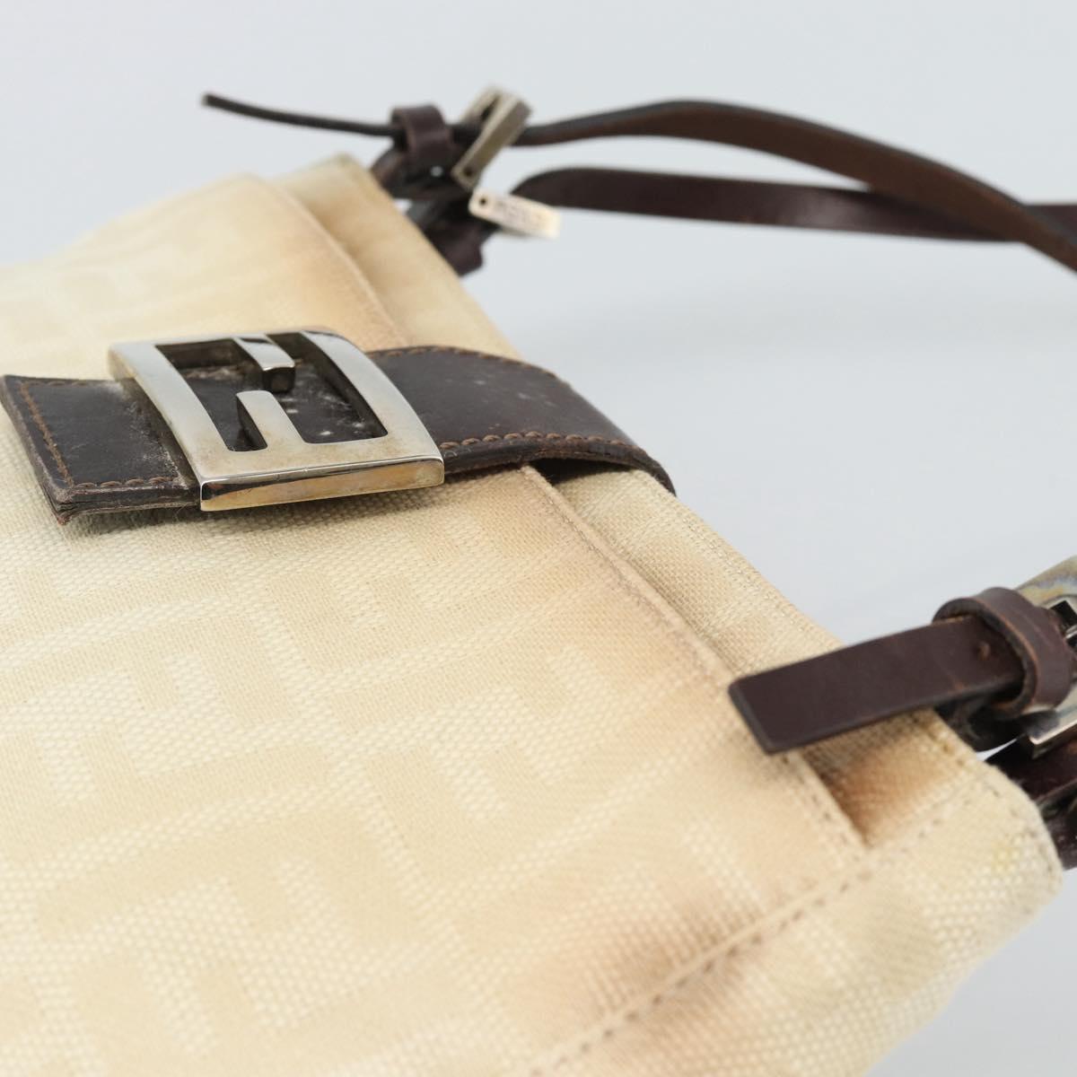 FENDI Zucca Canvas Mamma Baguette Shoulder Bag Beige Silver Auth 186380