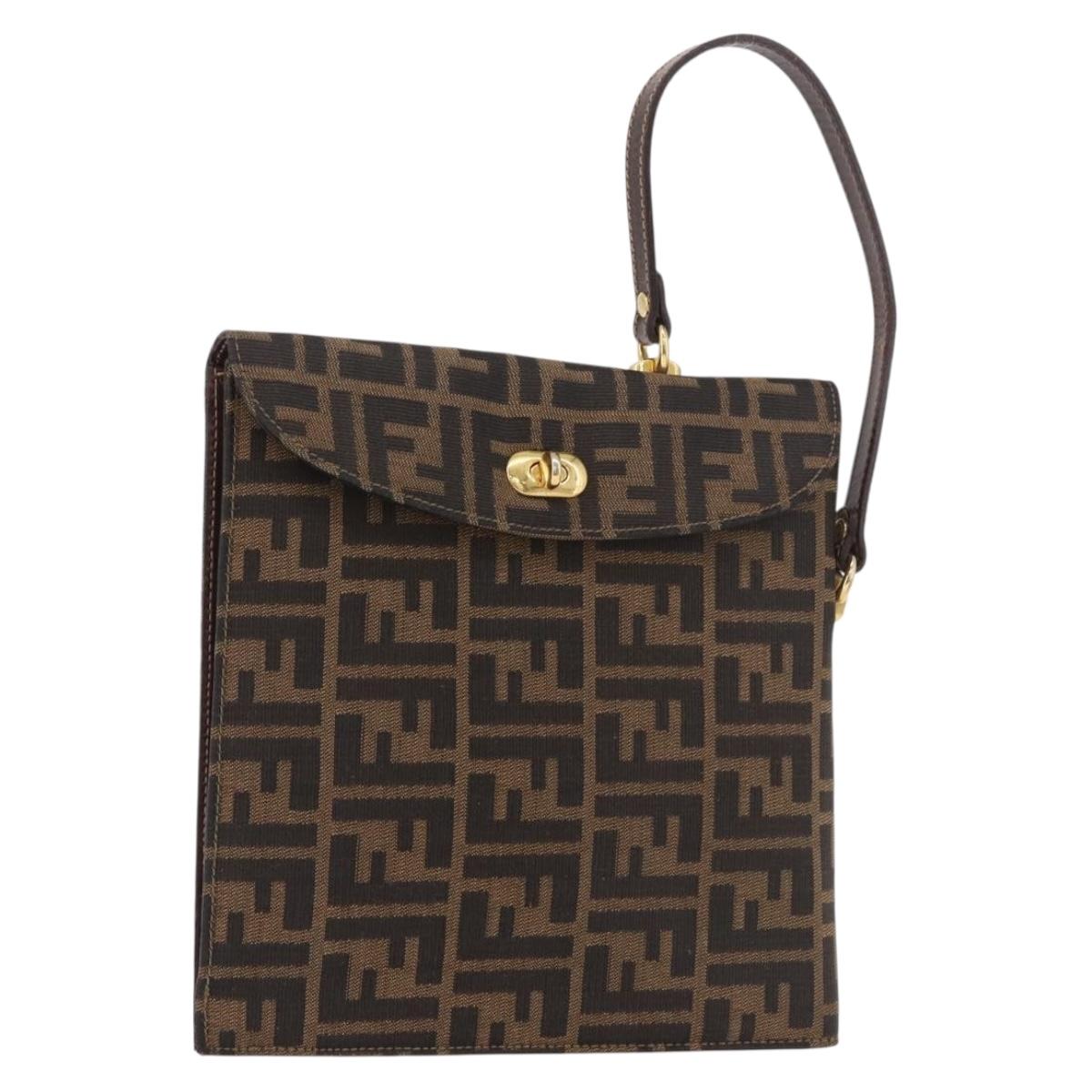 FENDI Zucca Canvas Hand Bag Black Brown Auth 186381V