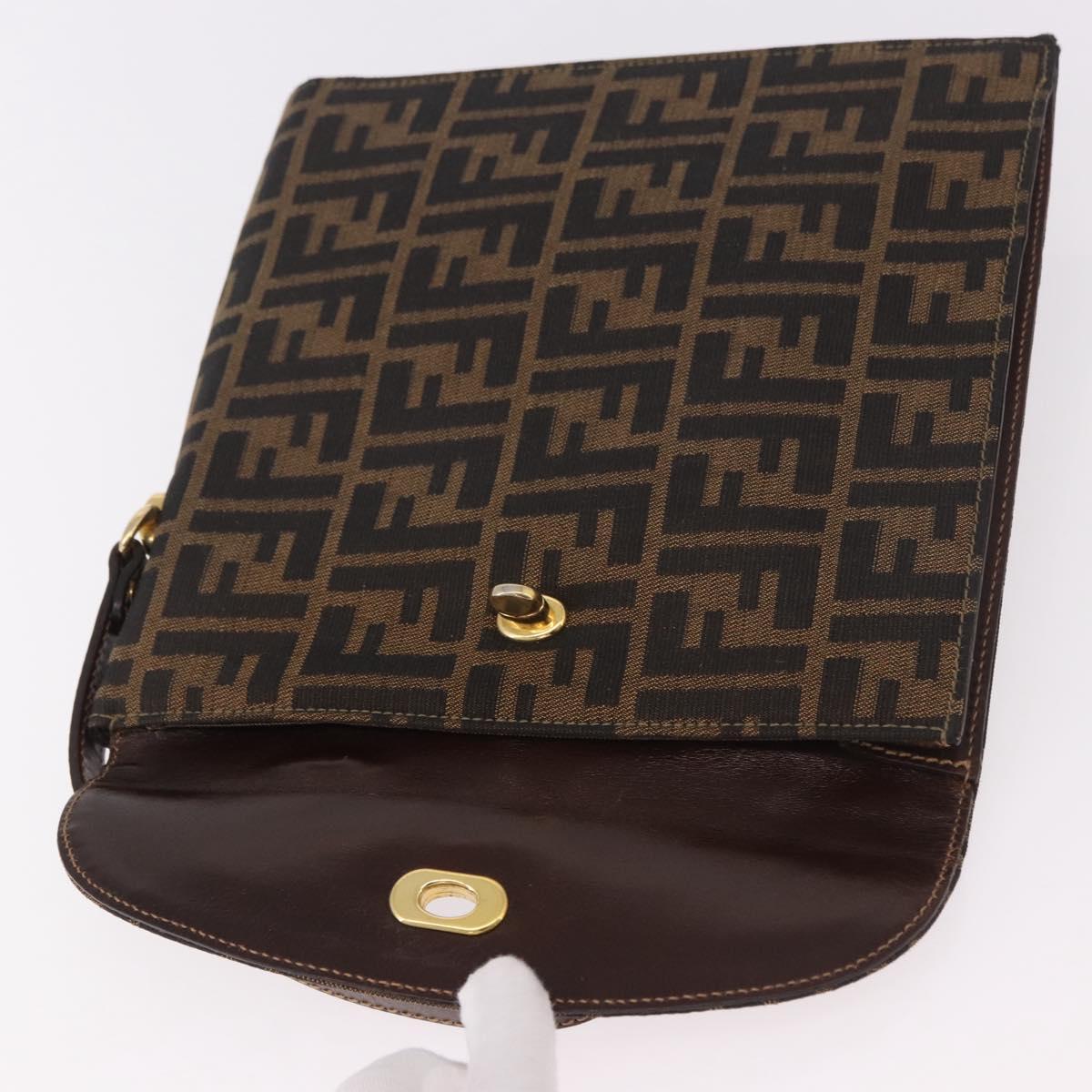 FENDI Zucca Canvas Hand Bag Black Brown Auth 186381V