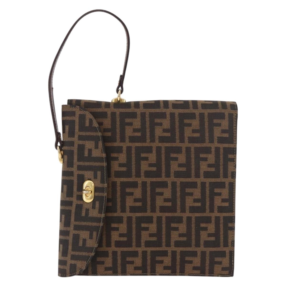 FENDI Zucca Canvas Hand Bag Black Brown Auth 186381V