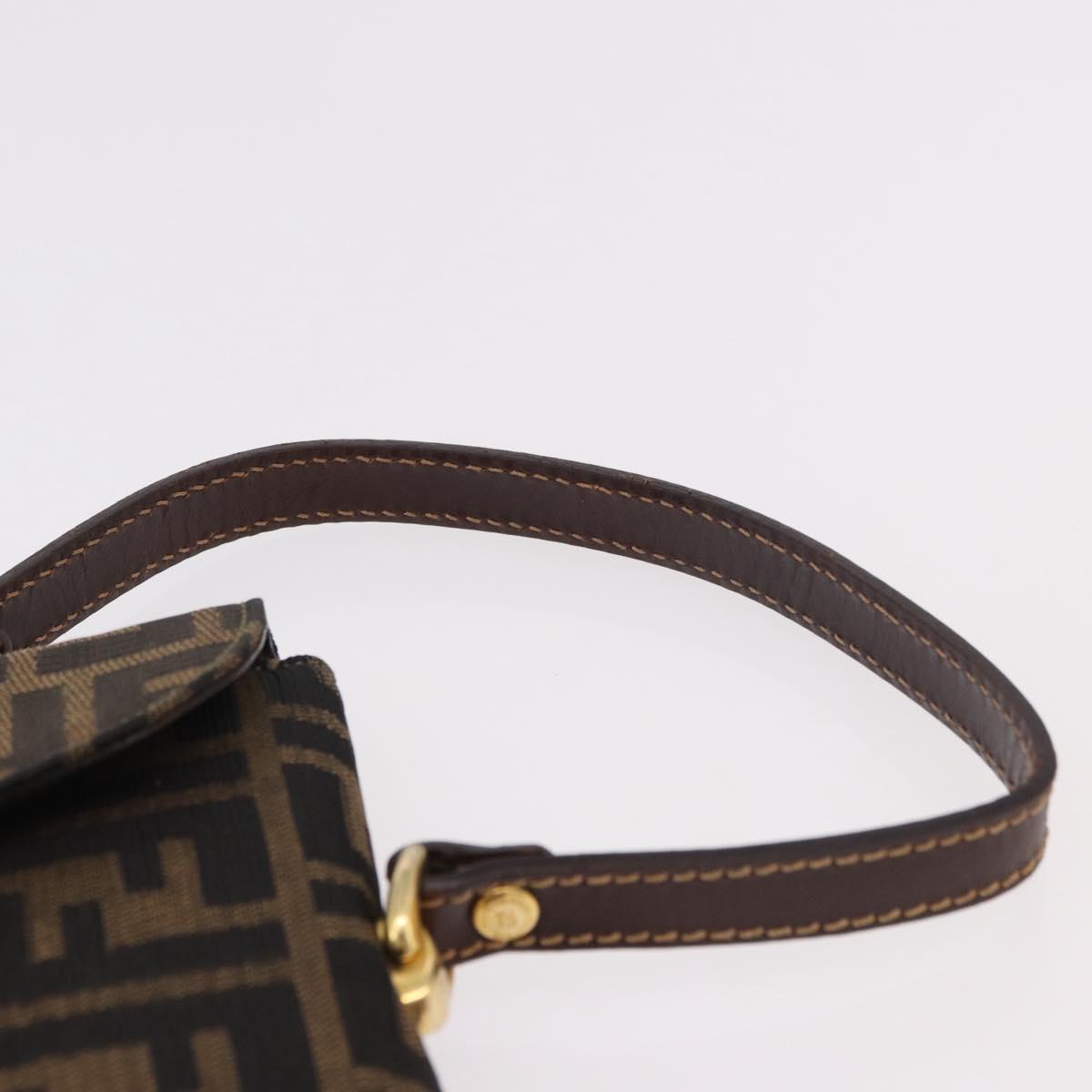 FENDI Zucca Canvas Hand Bag Black Brown Auth 186381V