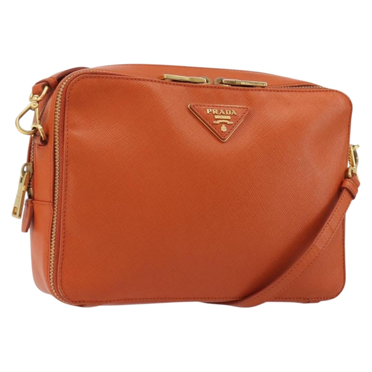 PRADA Shoulder Bag Saffiano leather Orange Gold Auth 186385V
