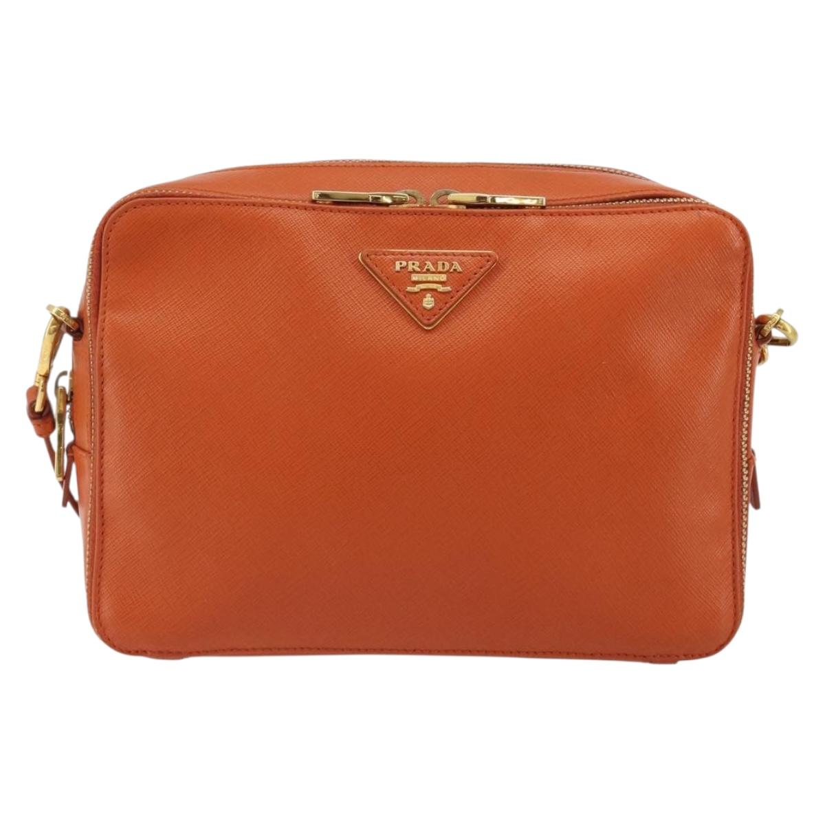 PRADA Shoulder Bag Saffiano leather Orange Gold Auth 186385V