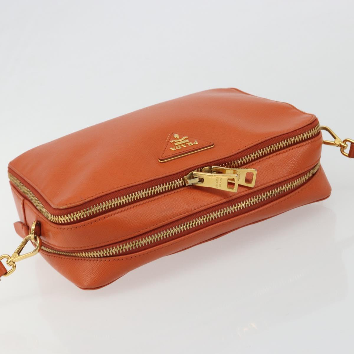 PRADA Shoulder Bag Saffiano leather Orange Gold Auth 186385V