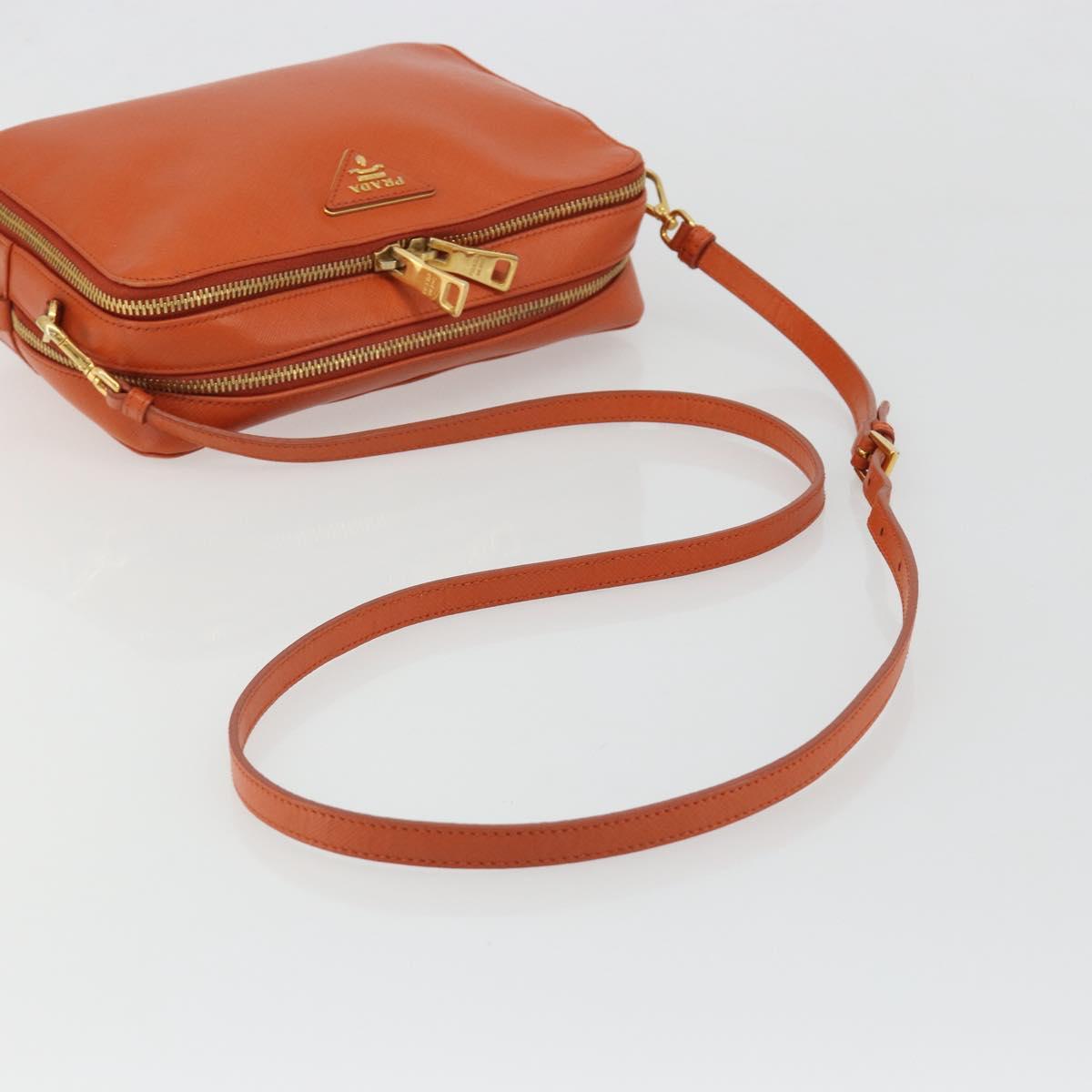 PRADA Shoulder Bag Saffiano leather Orange Gold Auth 186385V