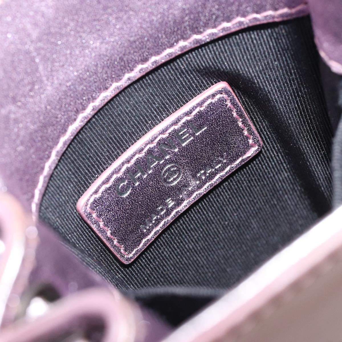 CHANEL Chain Shoulder Bag Patent Leather Pink Silver CC Auth 186401A