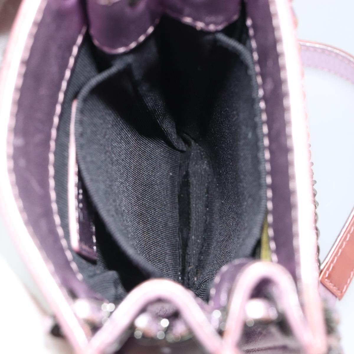 CHANEL Chain Shoulder Bag Patent Leather Pink Silver CC Auth 186401A