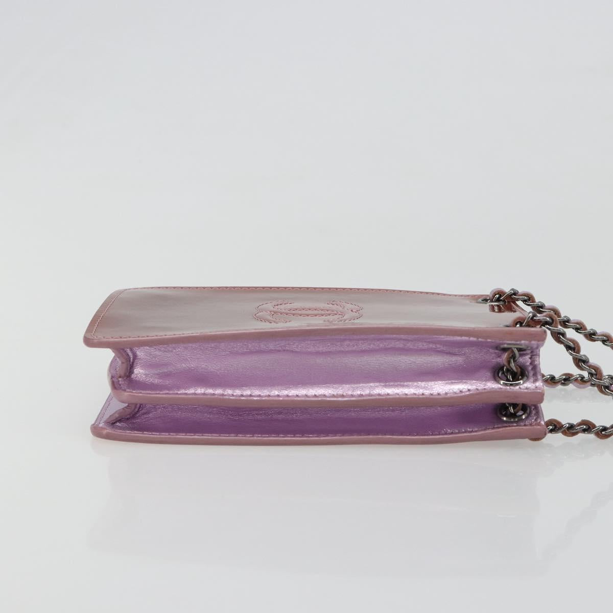 CHANEL Chain Shoulder Bag Patent Leather Pink Silver CC Auth 186401A