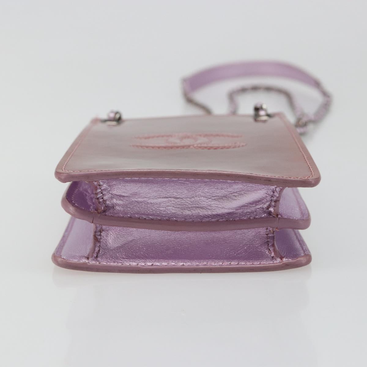 CHANEL Chain Shoulder Bag Patent Leather Pink Silver CC Auth 186401A