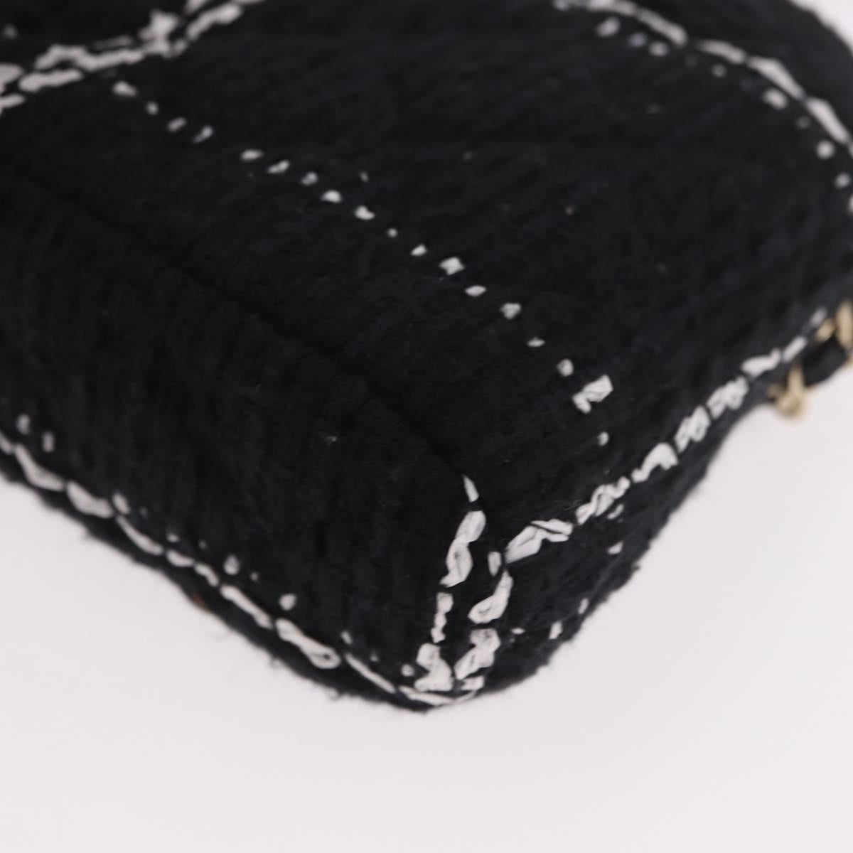 CHANEL Matelasse Chain Shoulder Bag Tweed Black Gold CC Auth 186402M