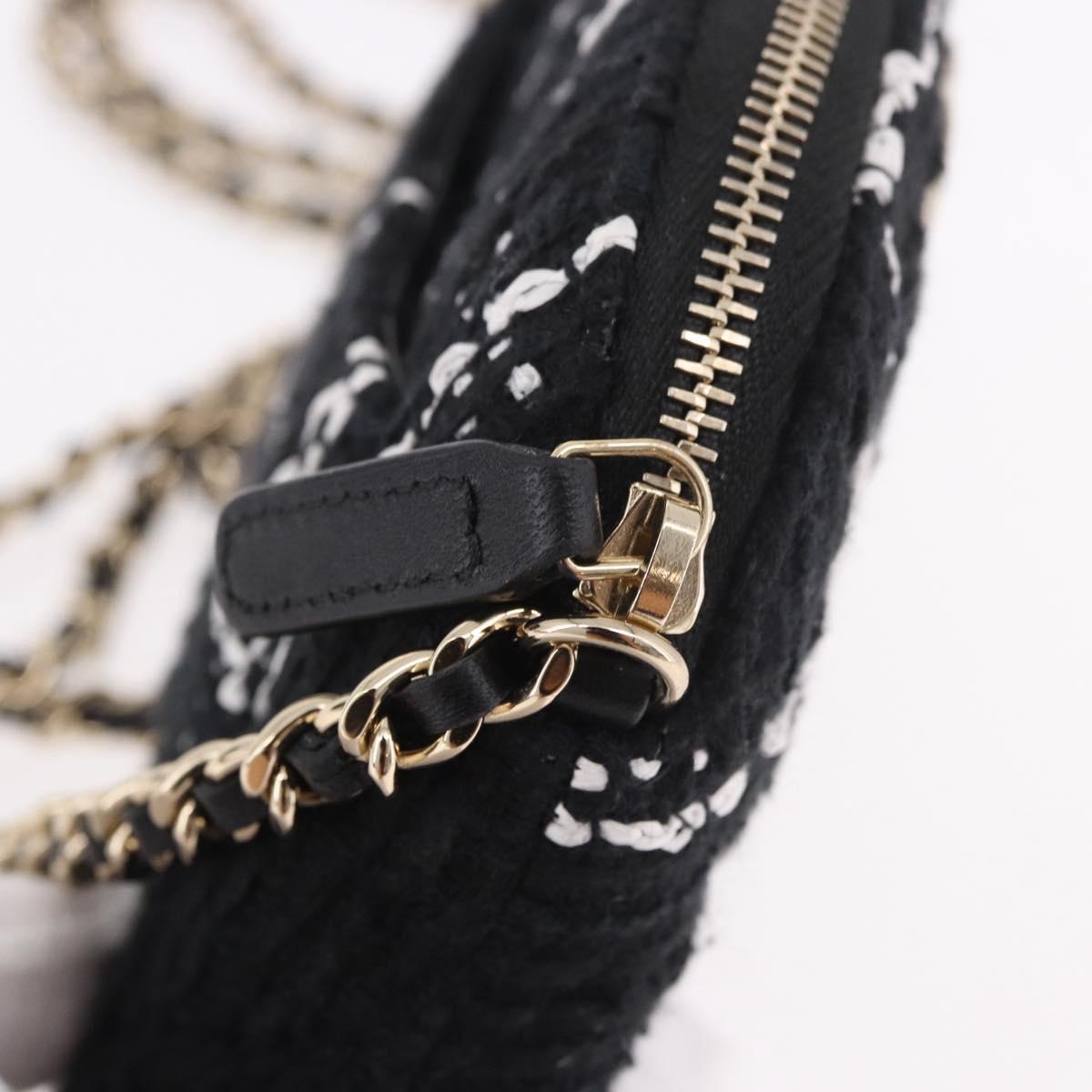 CHANEL Matelasse Chain Shoulder Bag Tweed Black Gold CC Auth 186402M