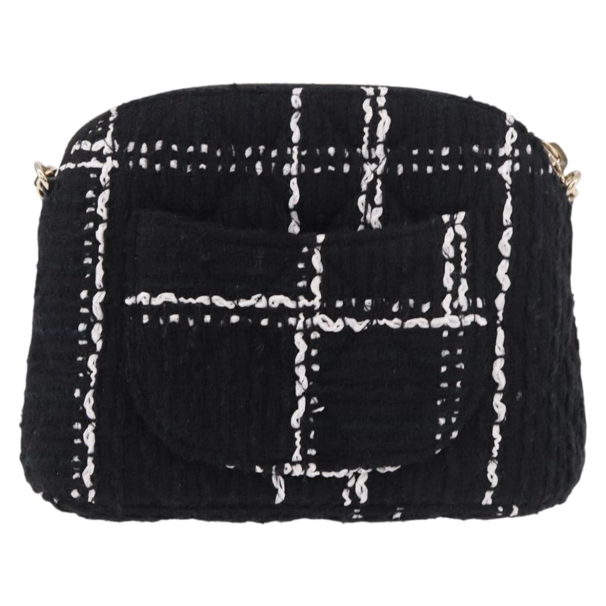 CHANEL Matelasse Chain Shoulder Bag Tweed Black Gold CC Auth 186402M