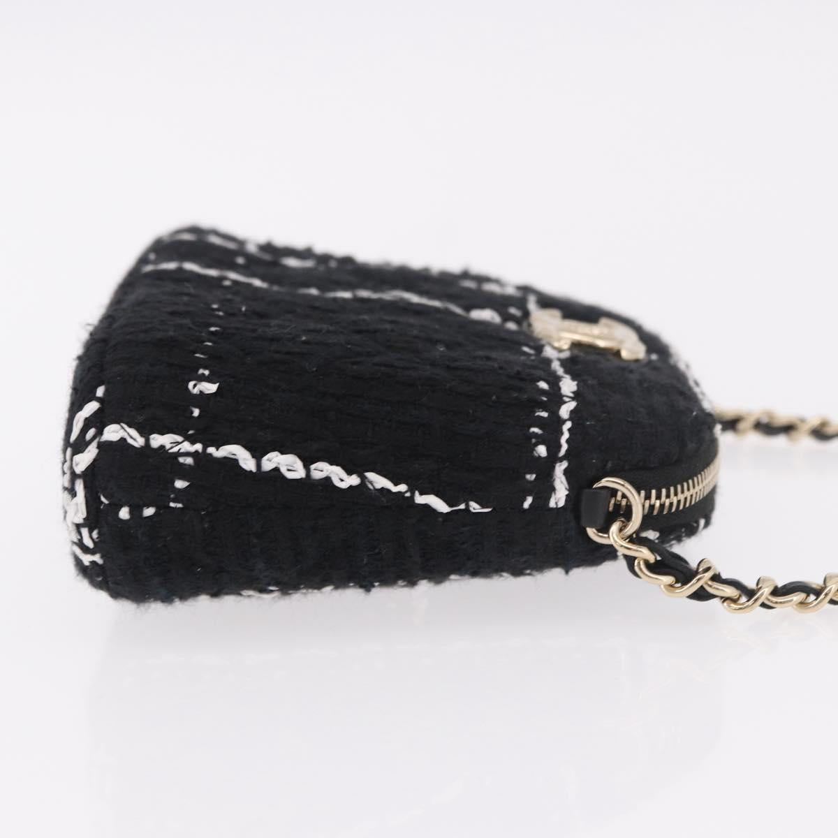 CHANEL Matelasse Chain Shoulder Bag Tweed Black Gold CC Auth 186402M