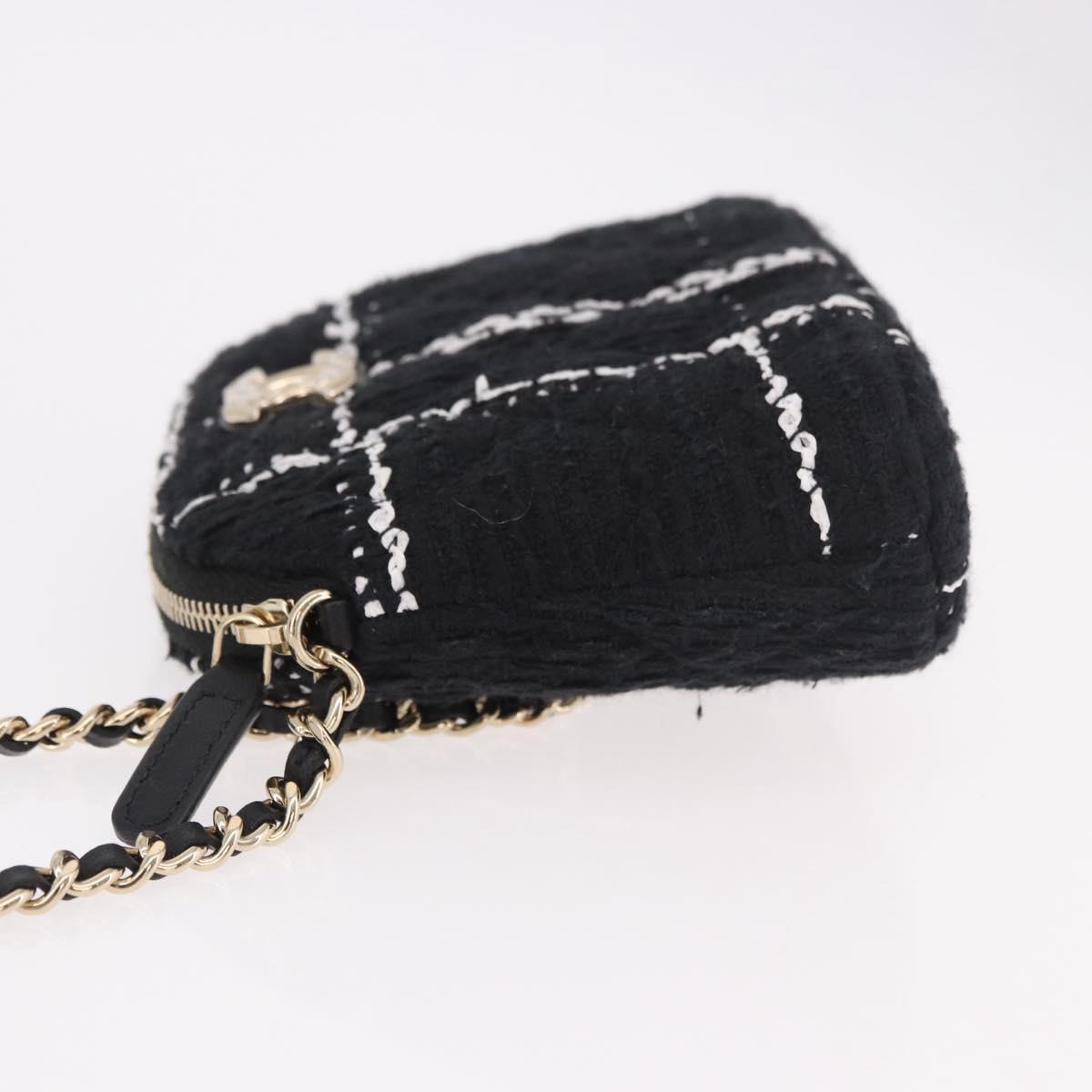 CHANEL Matelasse Chain Shoulder Bag Tweed Black Gold CC Auth 186402M