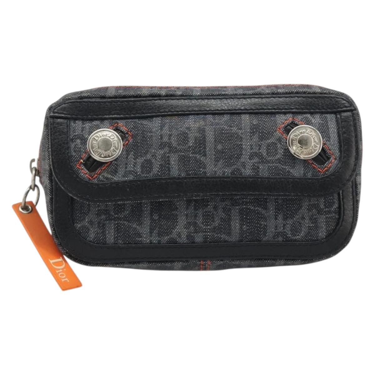 Christian Dior Trotter Canvas Flight Pouch Black Silver Auth 186406