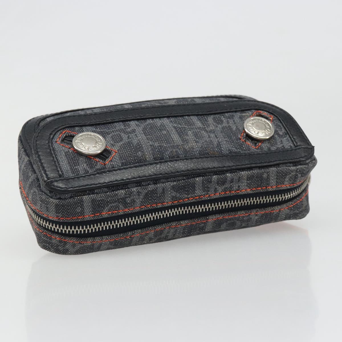 Christian Dior Trotter Canvas Flight Pouch Black Silver Auth 186406