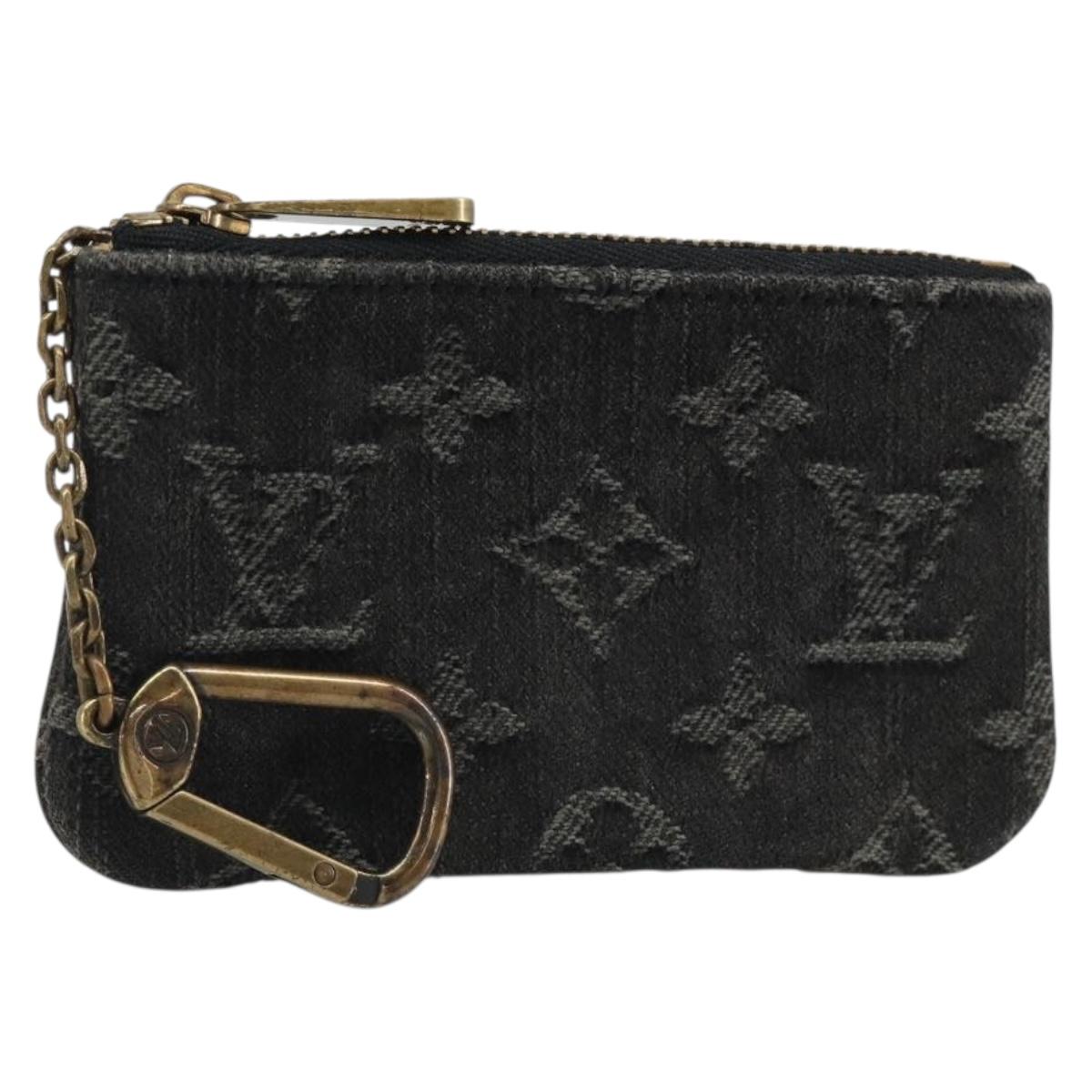 LOUIS VUITTON Monogram Denim Pochette Cles Coin Purse Black M95616 Auth 186411V