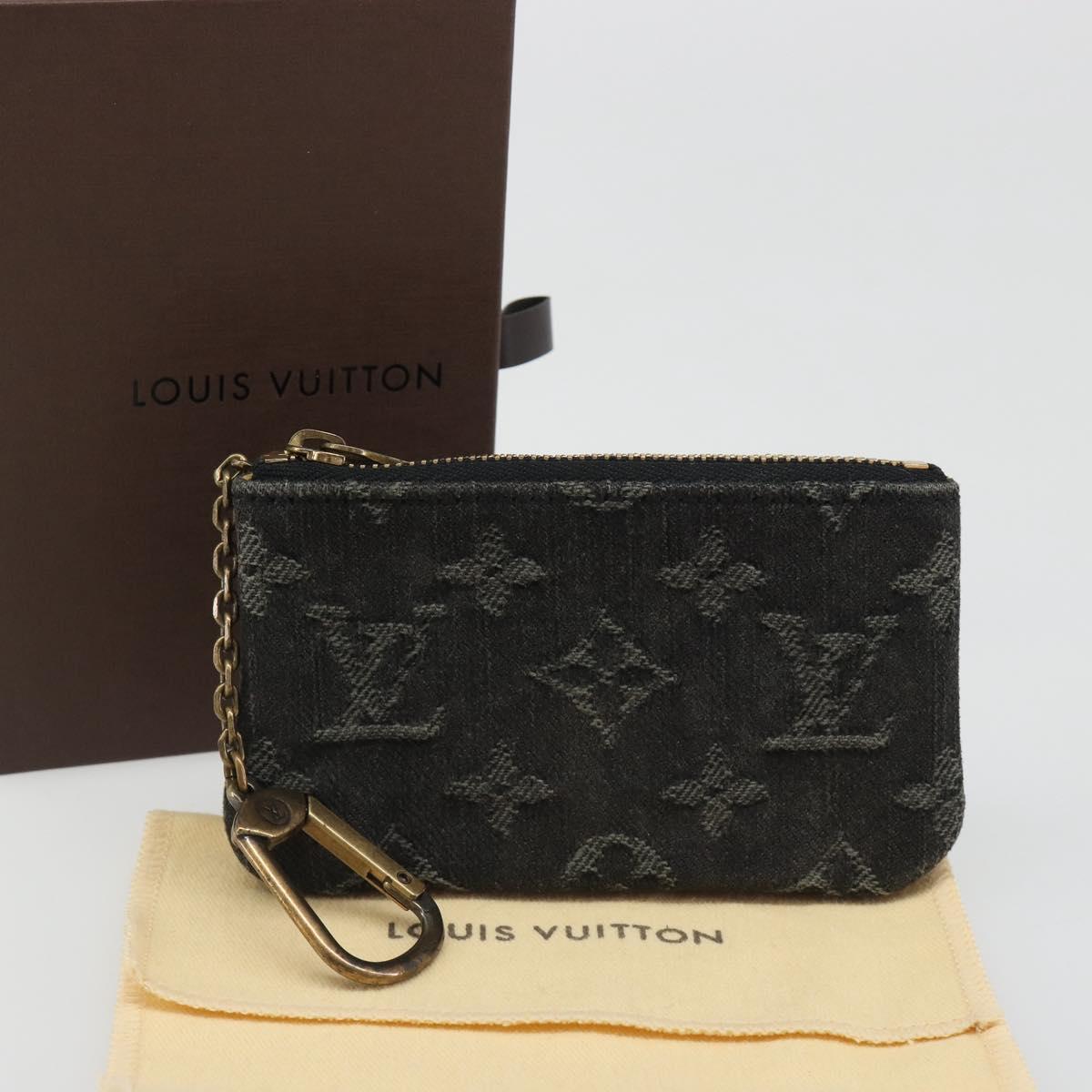 LOUIS VUITTON Monogram Denim Pochette Cles Coin Purse Black M95616 Auth 186411V
