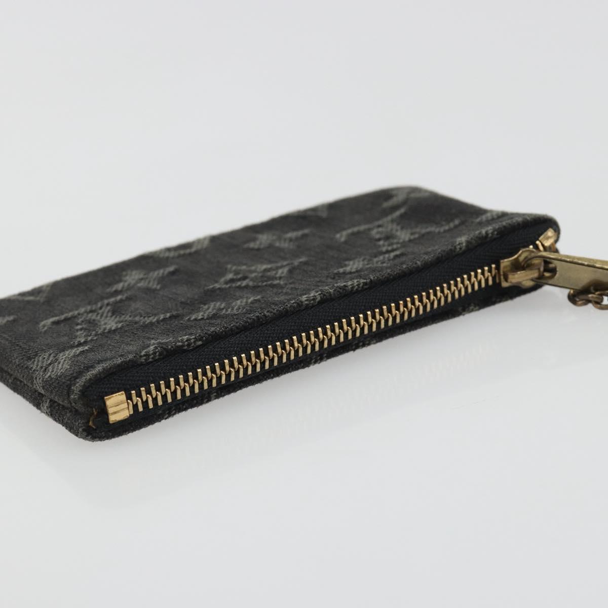 LOUIS VUITTON Monogram Denim Pochette Cles Coin Purse Black M95616 Auth 186411V