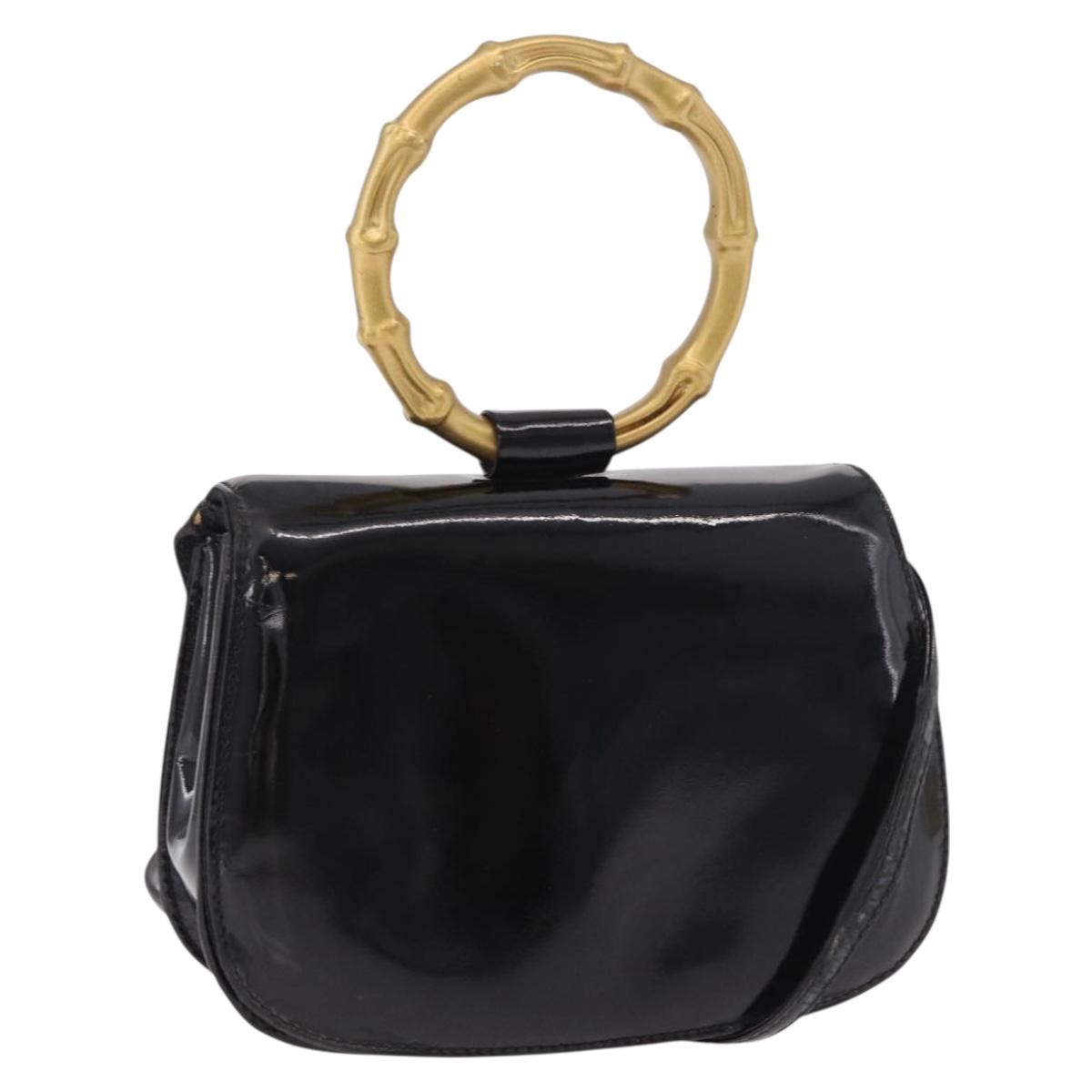GUCCI Hand Bag Patent leather 2way Black Auth 186418