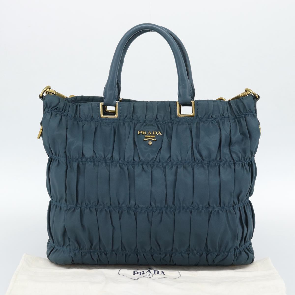 PRADA Gathered Hand Bag Nylon 2way Green Gold Auth 186425V