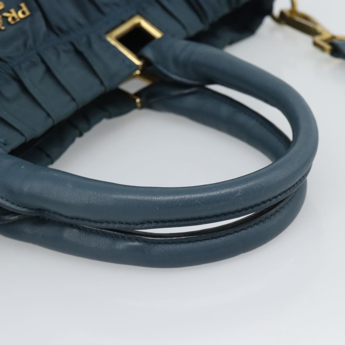PRADA Gathered Hand Bag Nylon 2way Green Gold Auth 186425V