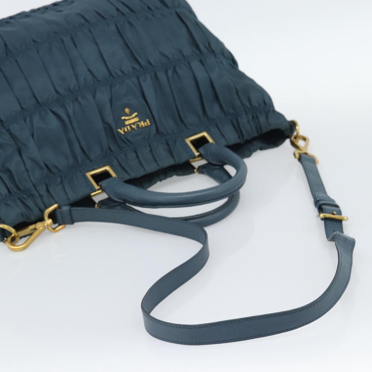 PRADA Gathered Hand Bag Nylon 2way Green Gold Auth 186425V