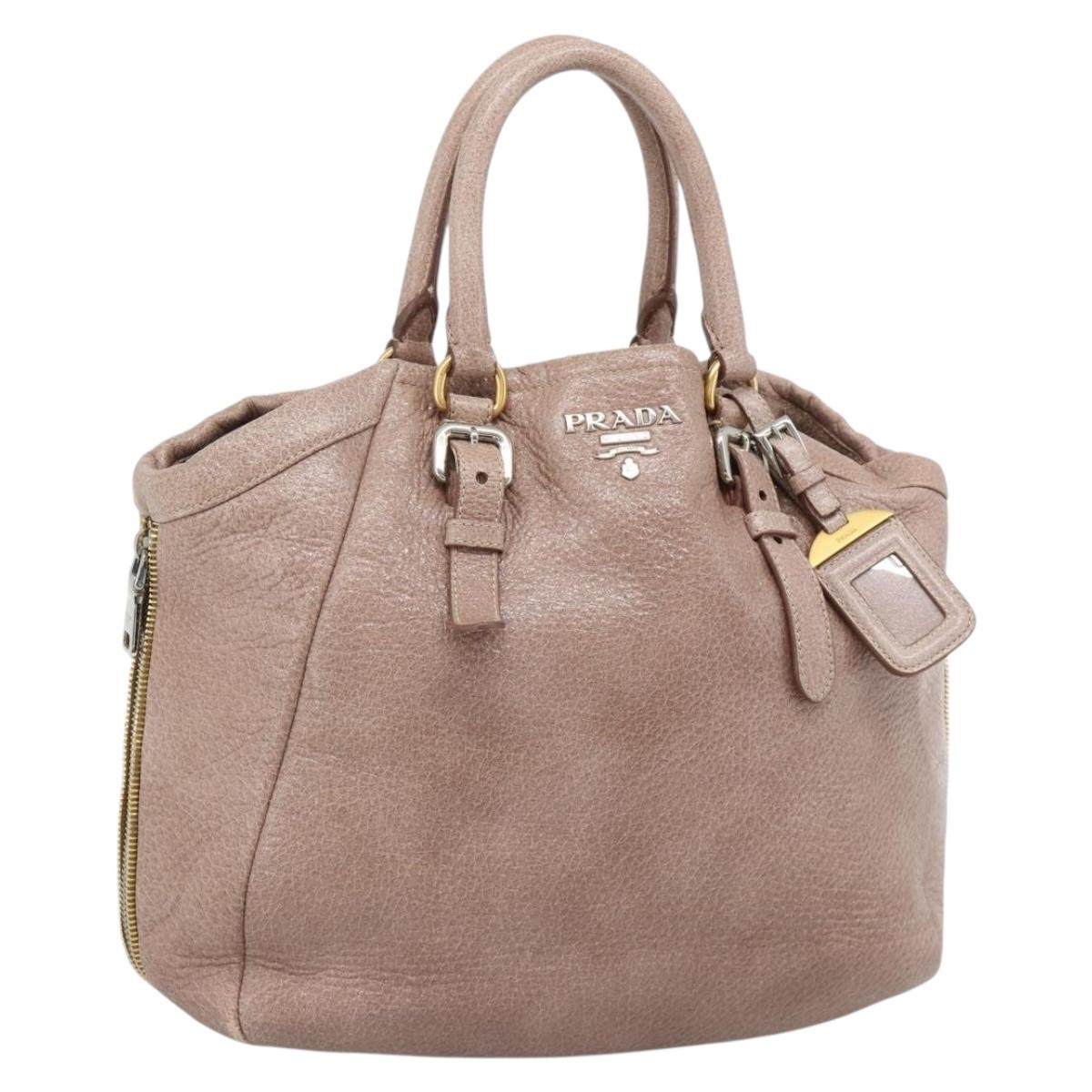 PRADA Hand Bag Vittero Dino Leather Pink Gold Silver Auth 186426V