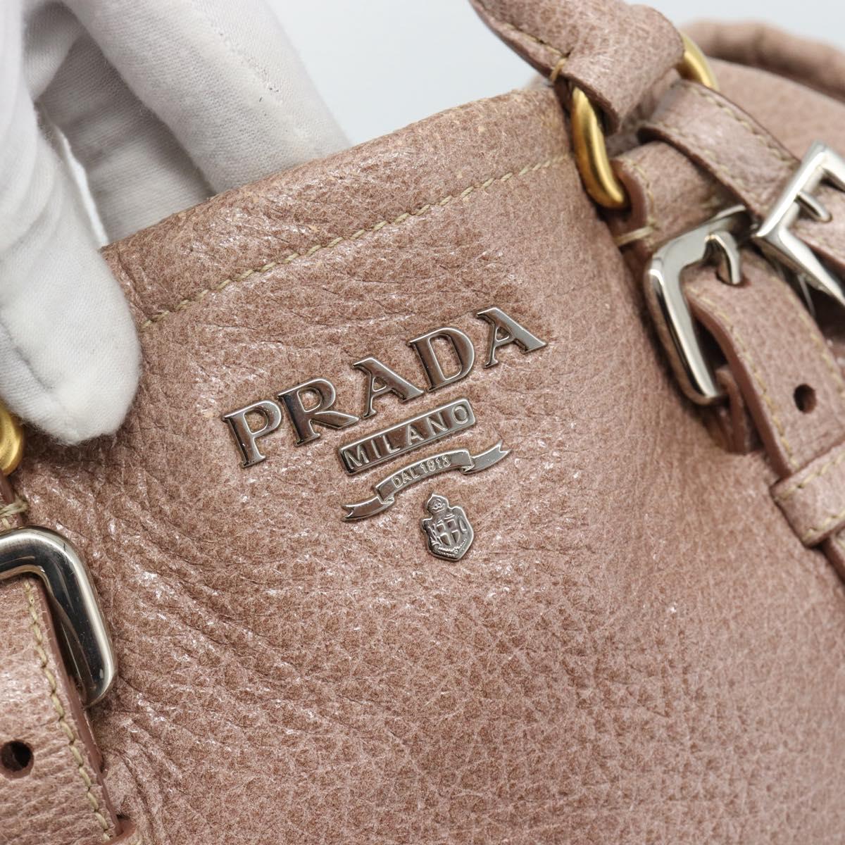 PRADA Hand Bag Vittero Dino Leather Pink Gold Silver Auth 186426V