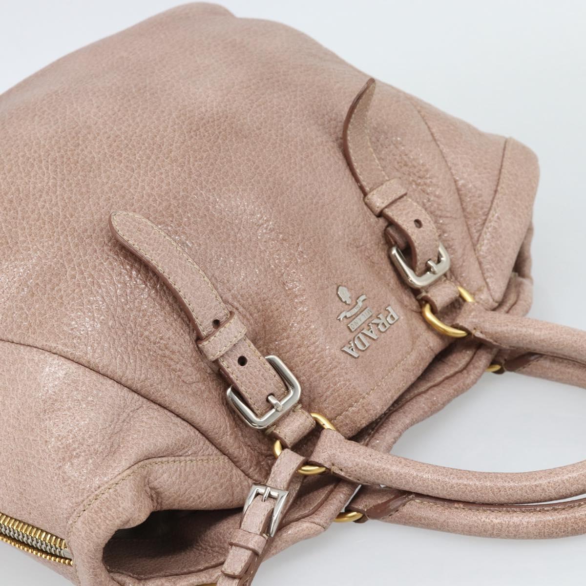 PRADA Hand Bag Vittero Dino Leather Pink Gold Silver Auth 186426V