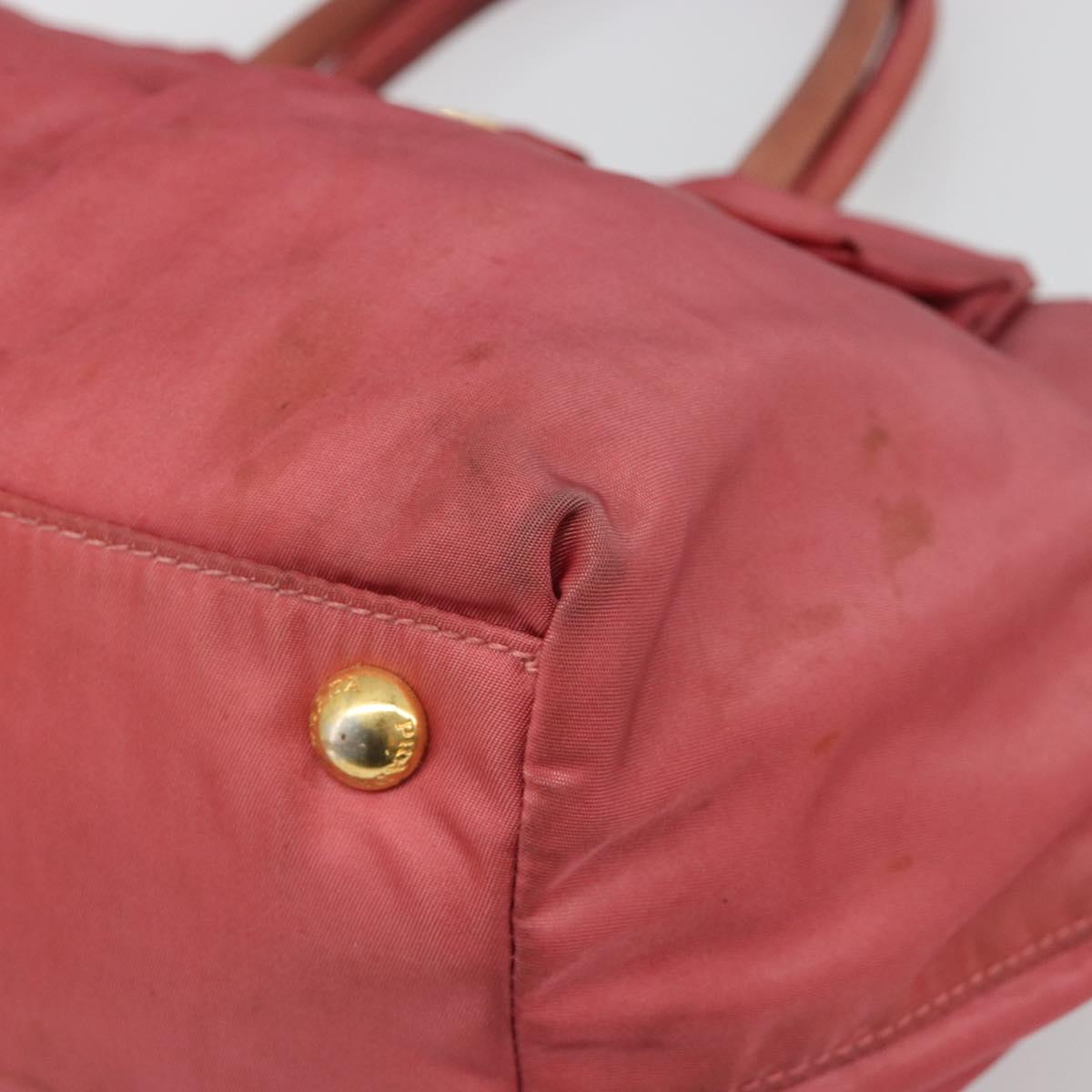 PRADA Ribbon Hand Bag Nylon Pink Gold Auth 186427
