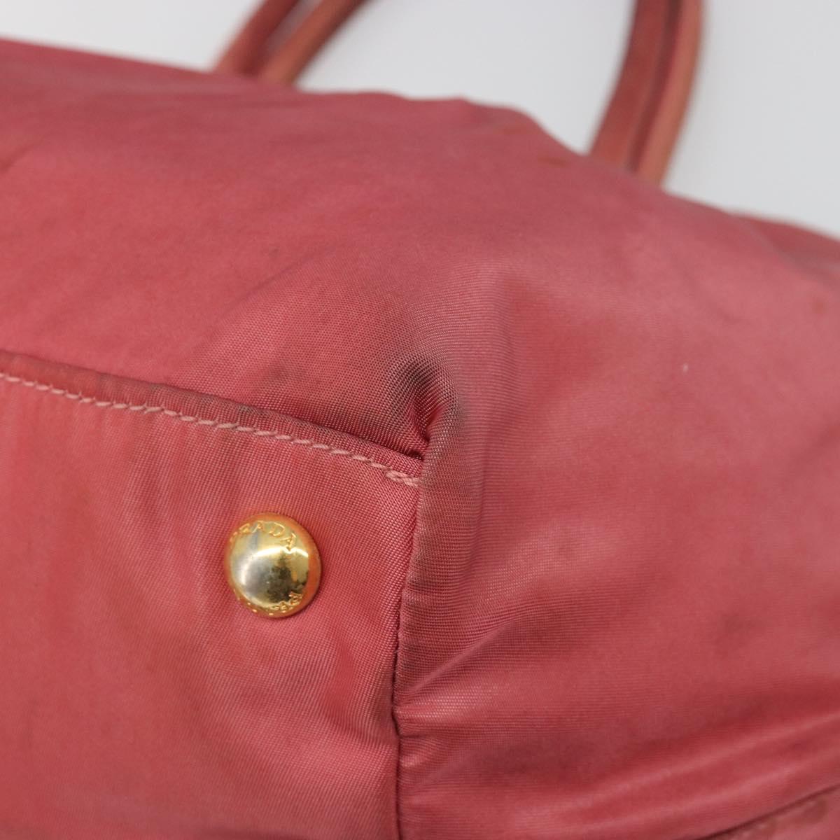 PRADA Ribbon Hand Bag Nylon Pink Gold Auth 186427