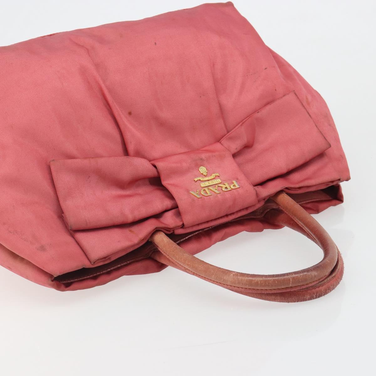 PRADA Ribbon Hand Bag Nylon Pink Gold Auth 186427