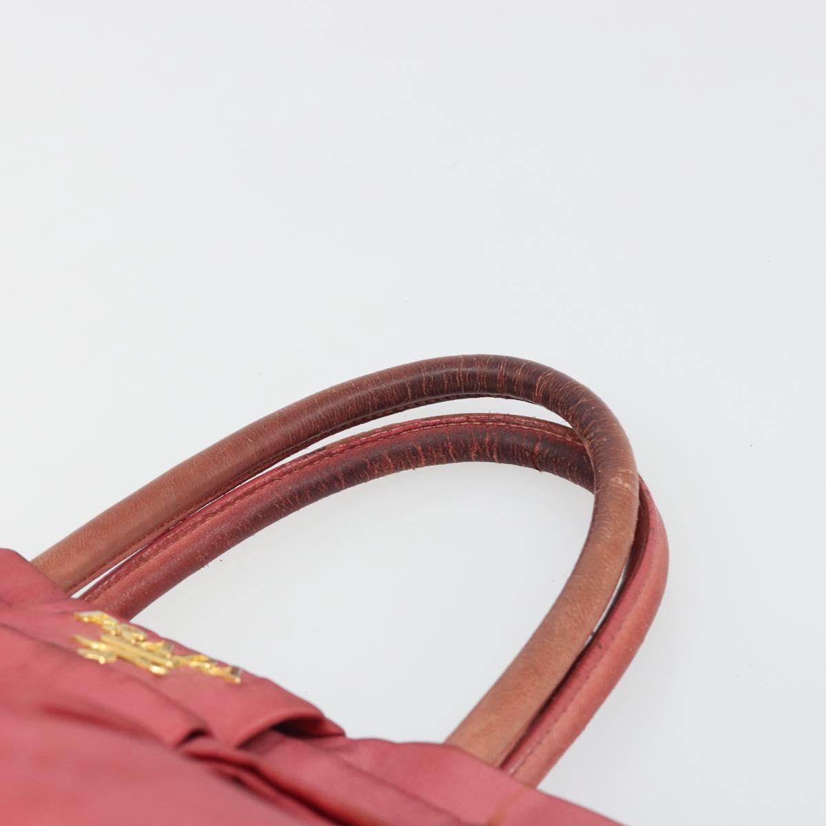 PRADA Ribbon Hand Bag Nylon Pink Gold Auth 186427