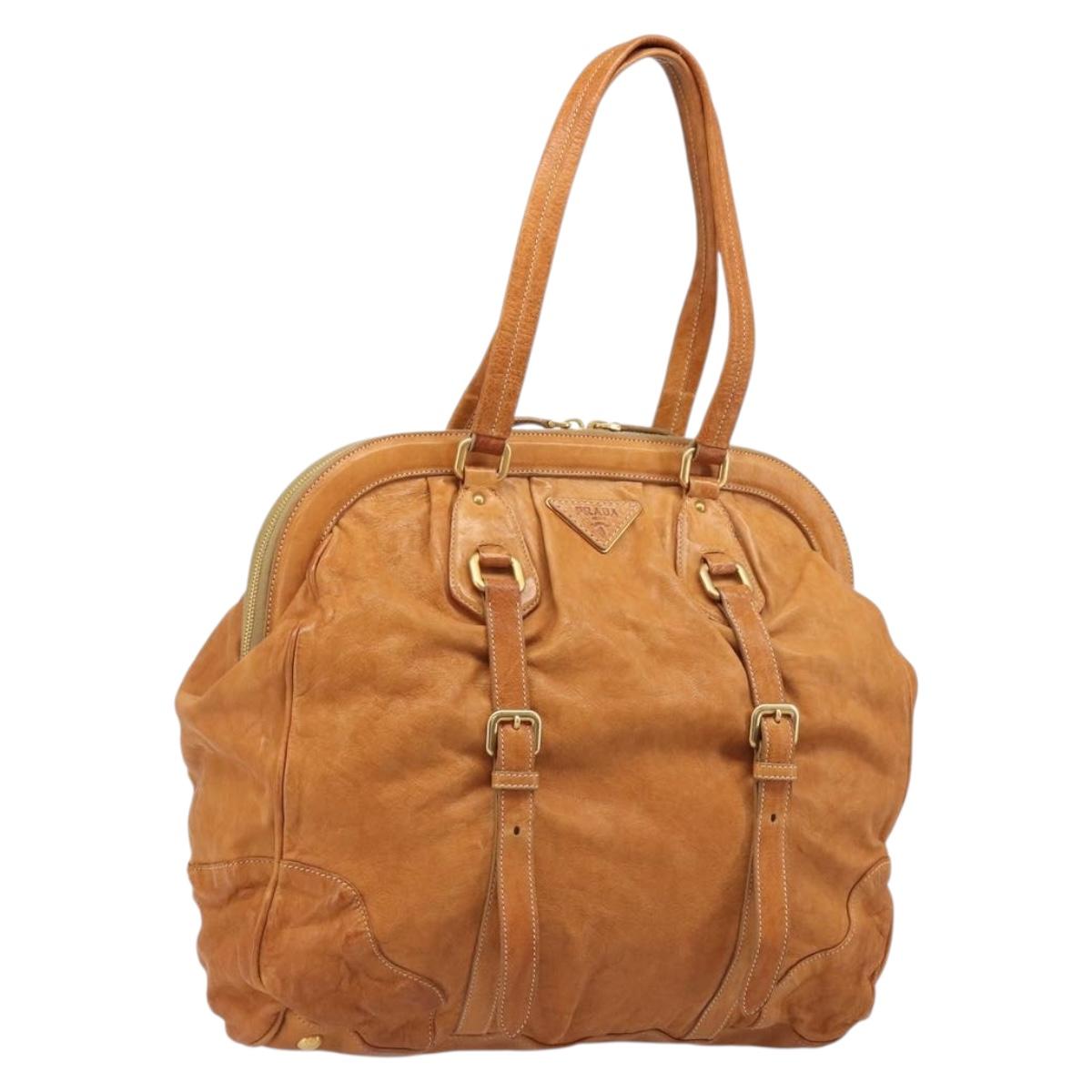 PRADA Shoulder Bag Leather 2way Brown Gold Auth 186428V